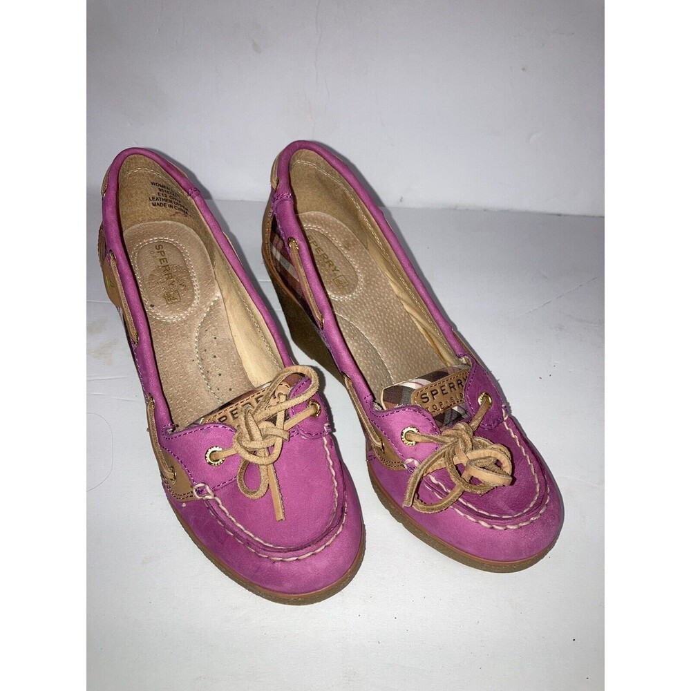 Sperry Top-Sider Goldfish Wedge Heel Pink Plaid 9518747 Women Sz 7M